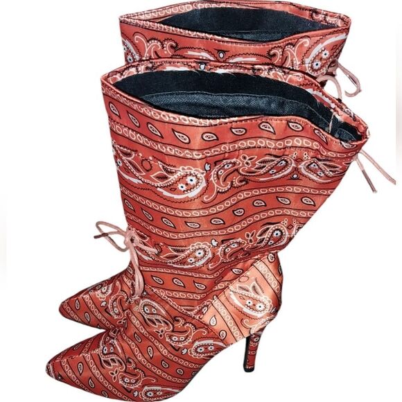 Paisley scarf printed stiletto boots sz 8 - Picture 3 of 10